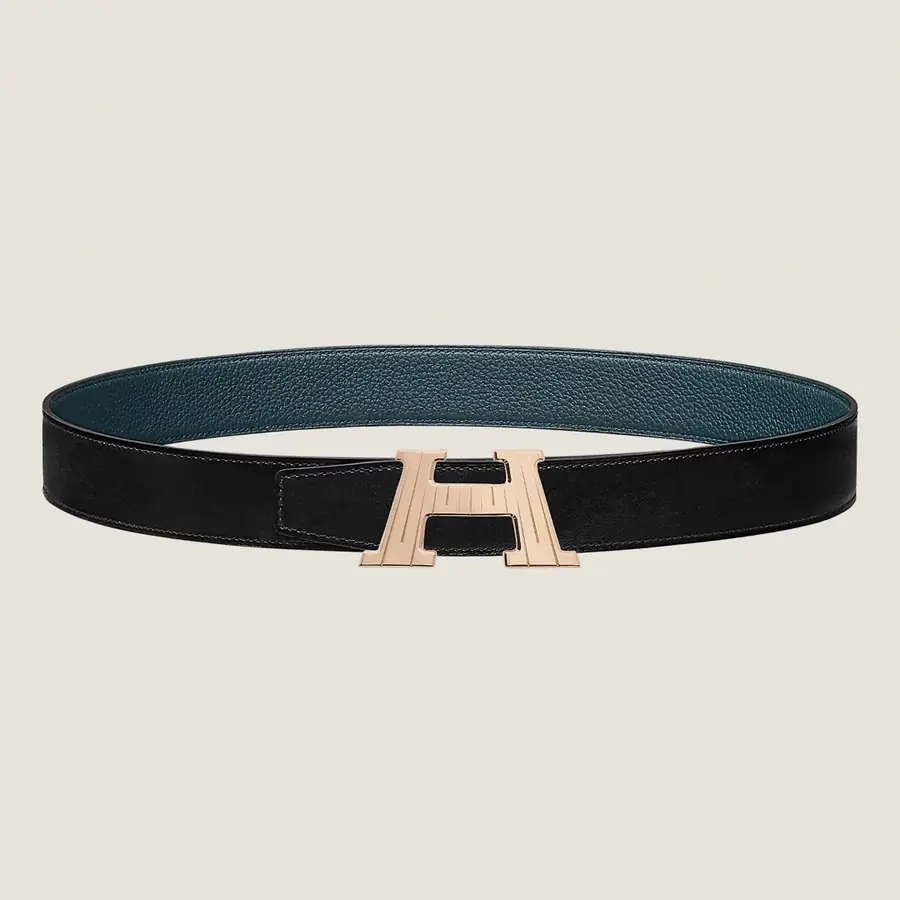 에르메스 H 토고 블루 벨트 금장 32mm