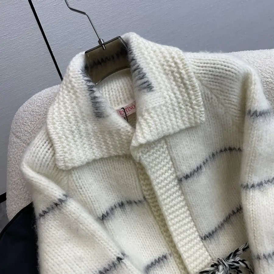 발렌티노 벨티드 인타르시아 울 블랜드 카디건