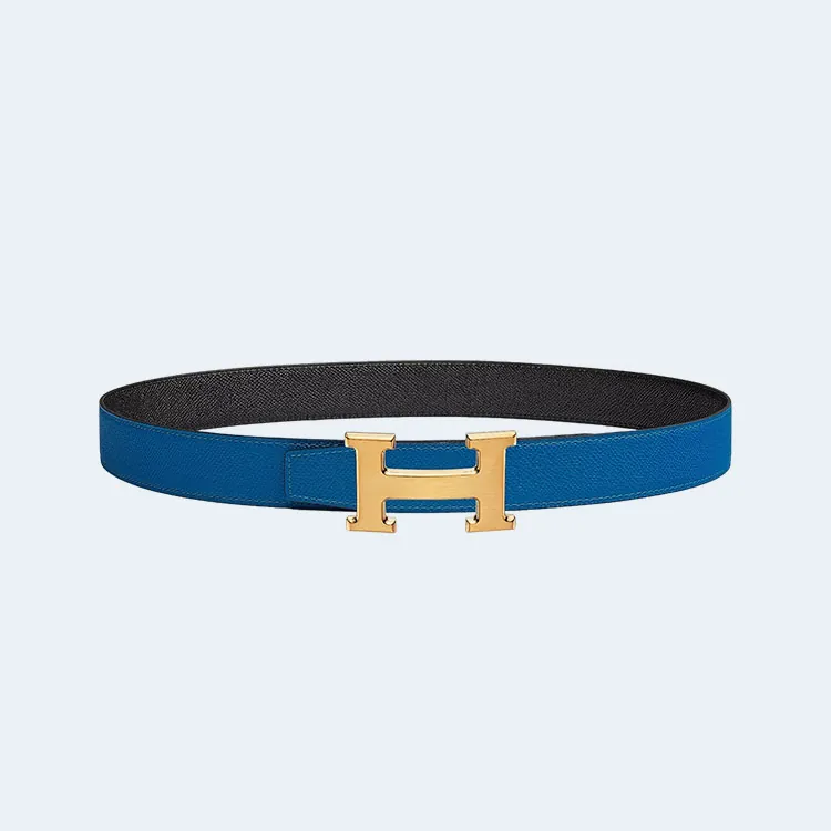 에르메스 H STRIE 리버서블 벨트 블루 금장 32mm
