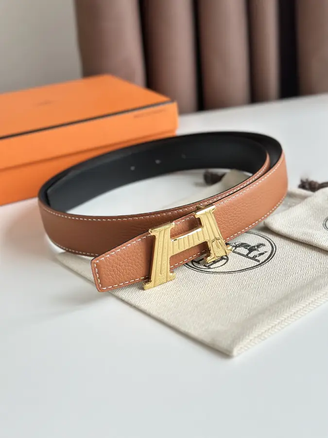 에르메스 H 토고 브라운 벨트 금장 32mm