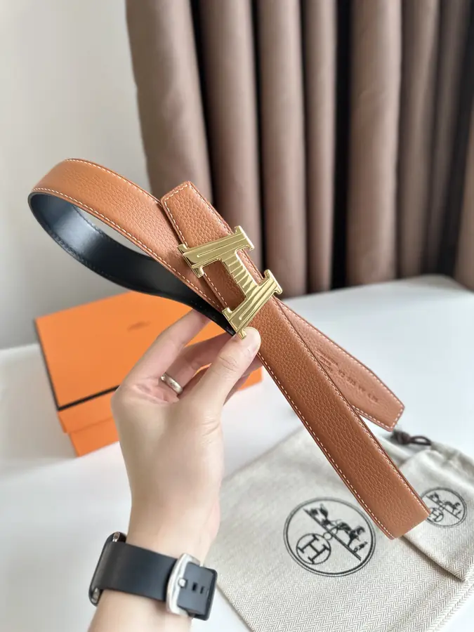 에르메스 H 토고 브라운 벨트 금장 32mm