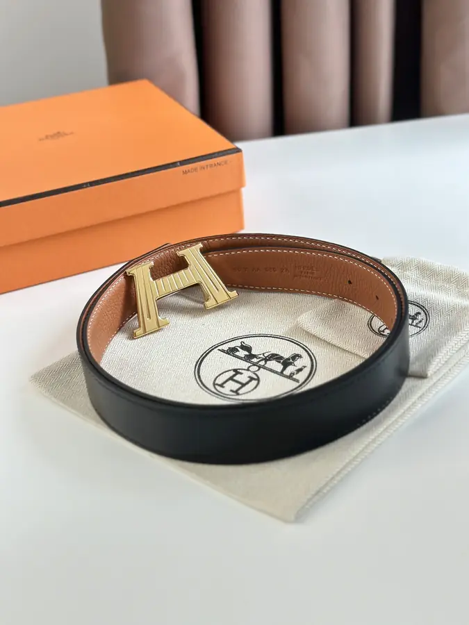 에르메스 H 토고 브라운 벨트 금장 32mm