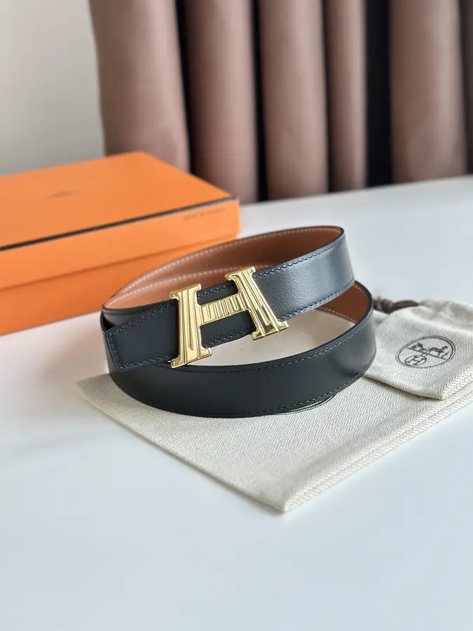 에르메스 H 토고 브라운 벨트 금장 32mm