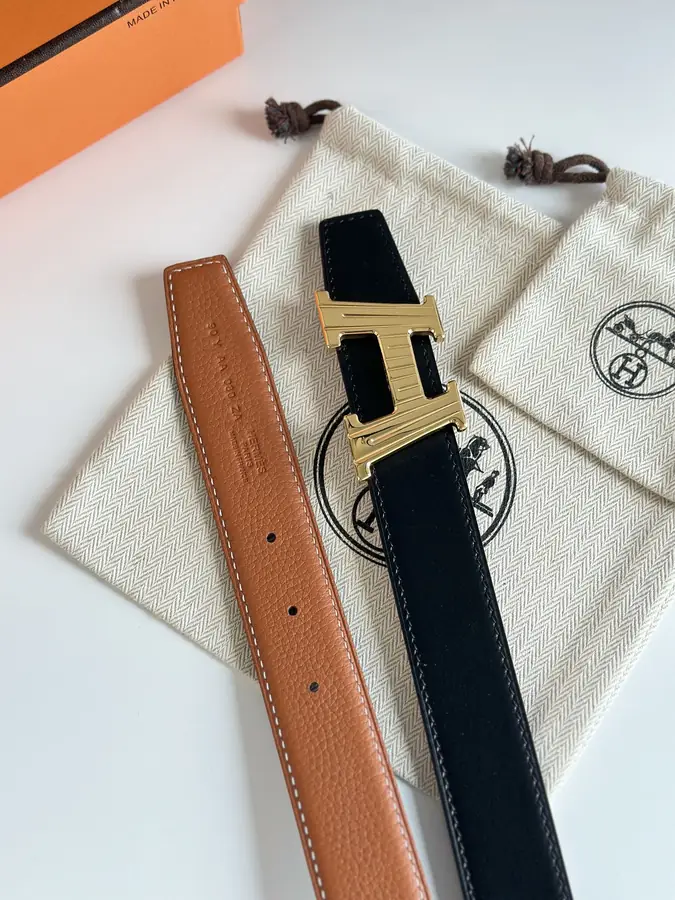 에르메스 H 토고 브라운 벨트 금장 32mm