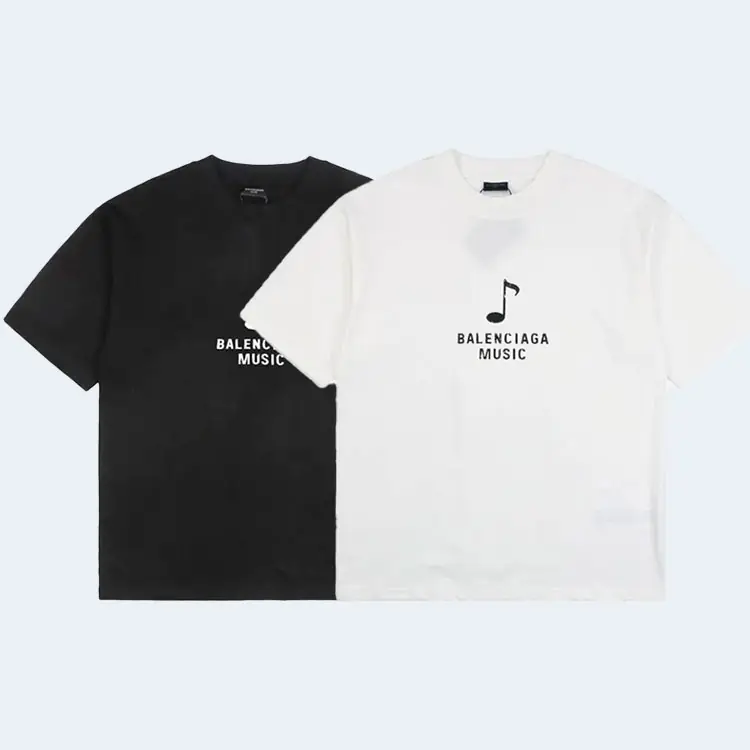 발렌시아가 뮤지컬 노트 포트레이트 프린트 티셔츠