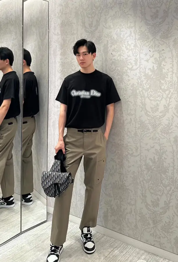 디올 베이지 코튼 블렌드 카고 팬츠