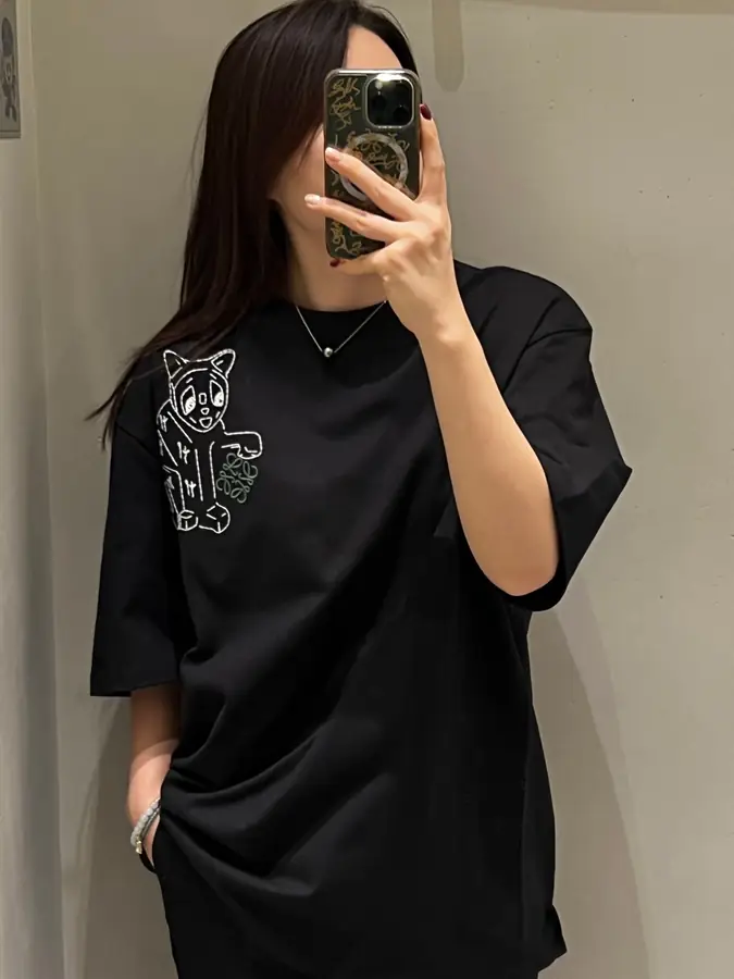 남녀공용 로에베 루이스 웨인 엠브로이더리 코튼 저지 티셔츠 (2color)