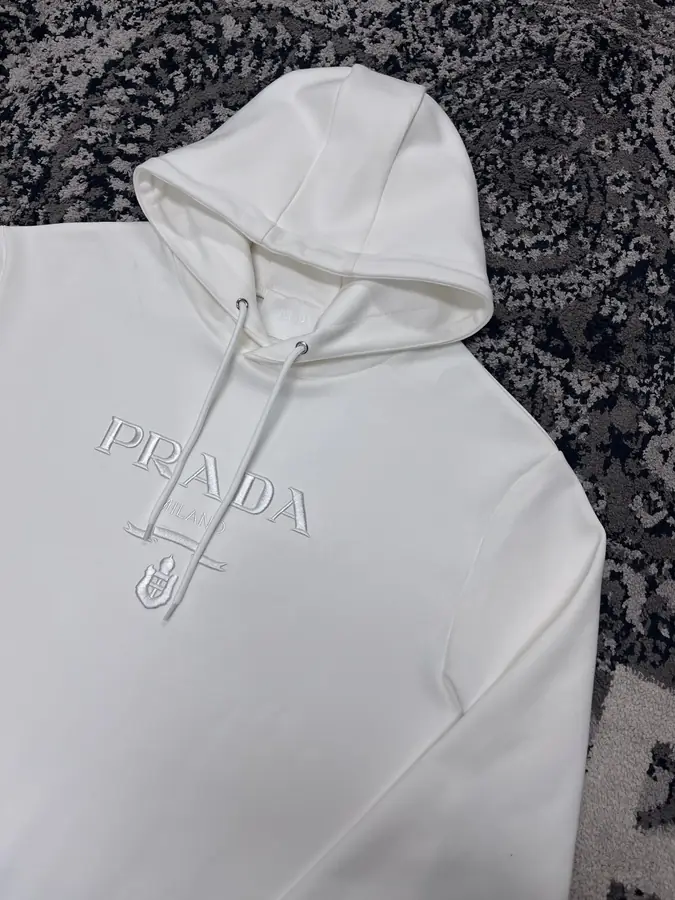 프라다 자수 로고 코튼 후드 화이트