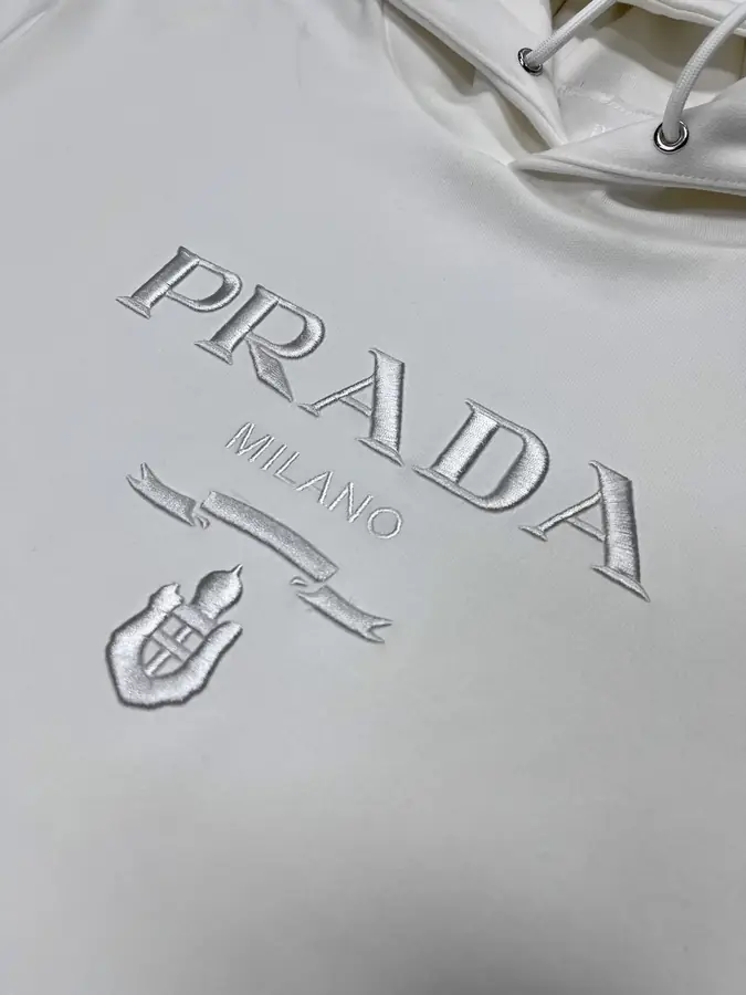 프라다 자수 로고 코튼 후드 화이트