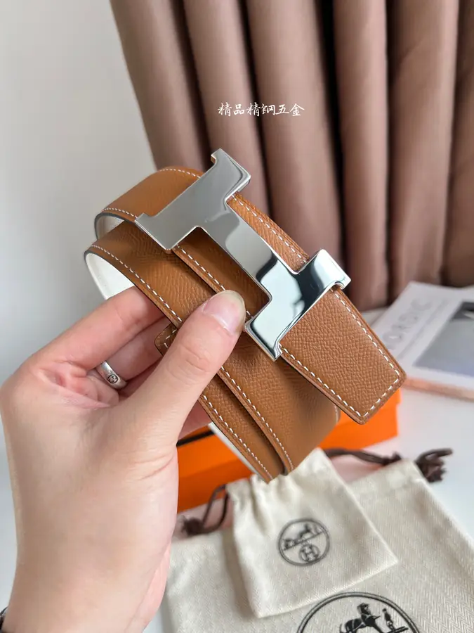 에르메스 콘스탄스 브라운 벨트 실버 32mm