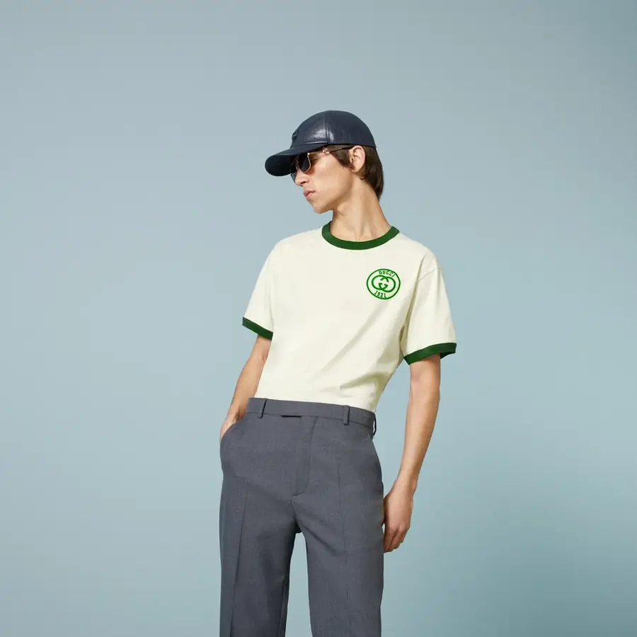 구찌 그린 로고 코튼 저지 티셔츠