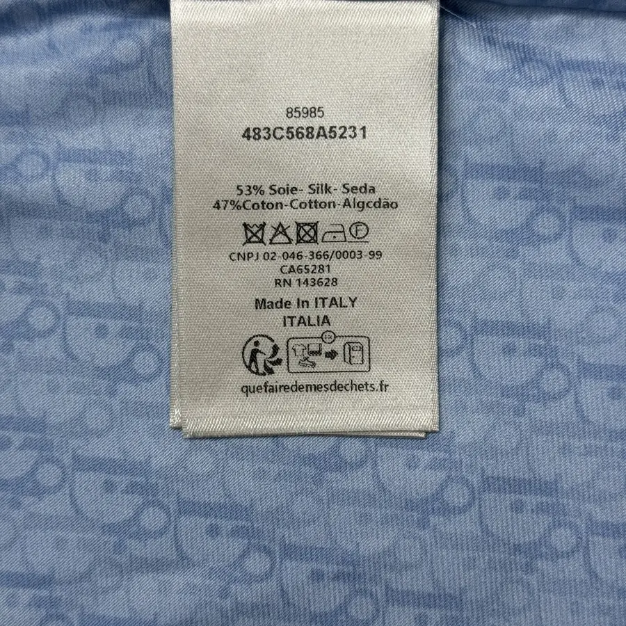 디올 오블리크 블루 실크 코튼 자카드 반소매 셔츠