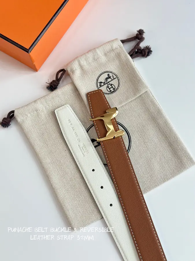 에르메스 푸나체 리버서블 브라운 벨트 32mm