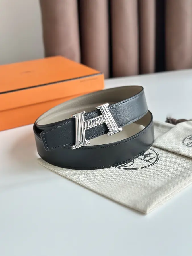 에르메스 H 토고 베이지 벨트 은장 32mm