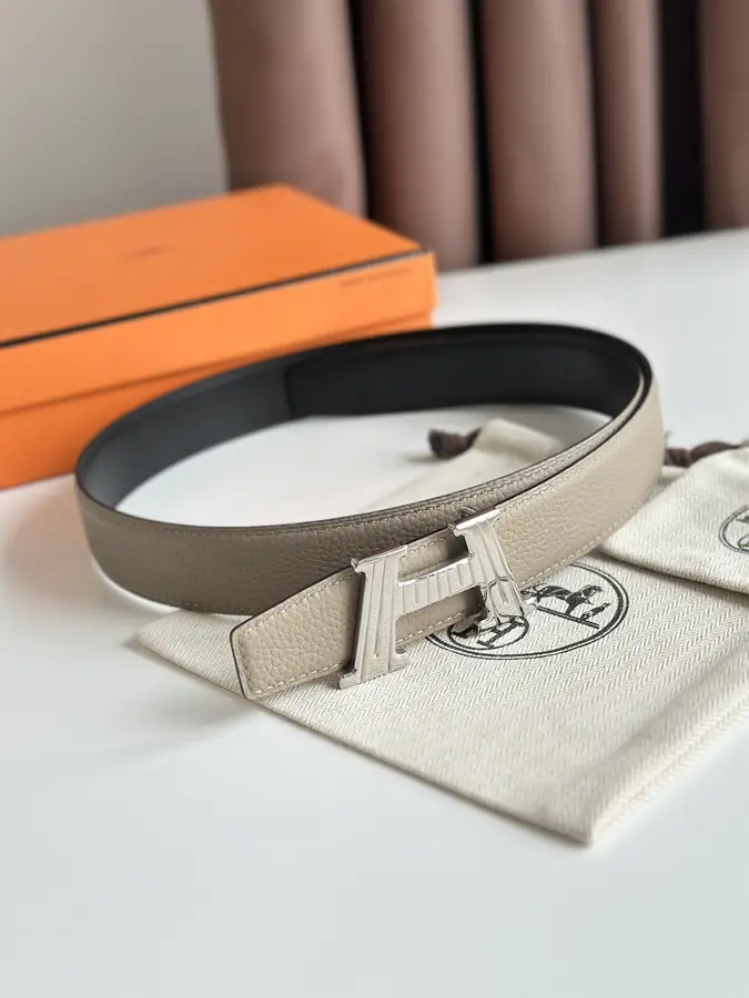 에르메스 H 토고 베이지 벨트 은장 32mm