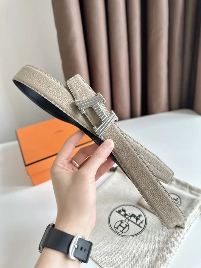 에르메스 H 토고 베이지 벨트 은장 32mm