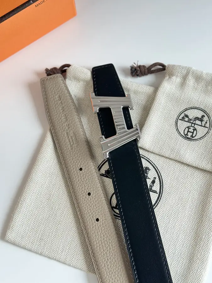 에르메스 H 토고 베이지 벨트 은장 32mm