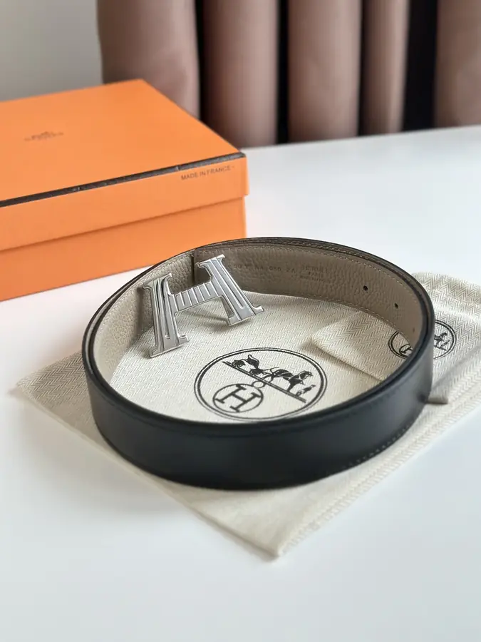 에르메스 H 토고 베이지 벨트 은장 32mm