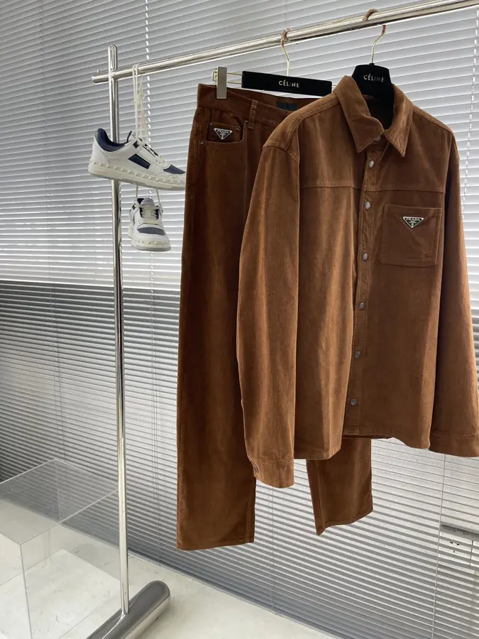 프라다 코듀로이 셔츠 브라운