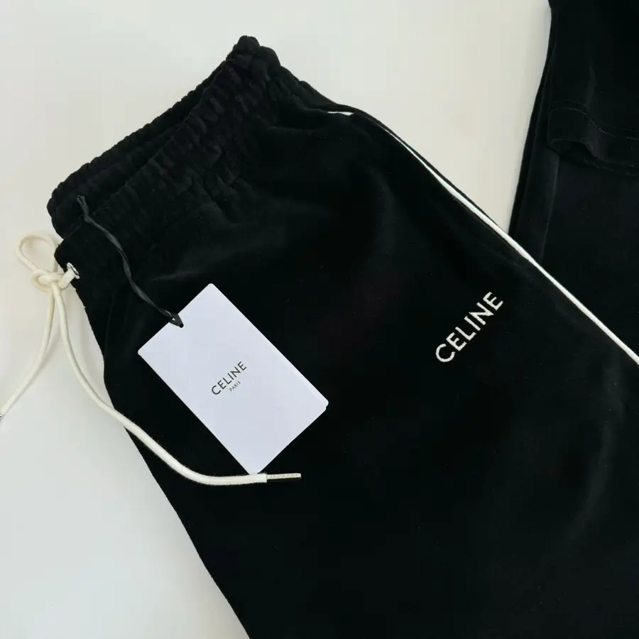 셀린느 벨벳 저지 블랙 트랙 팬츠