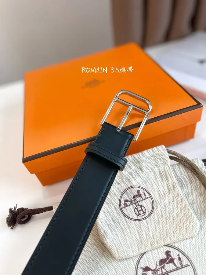 에르메스 로메인 레더 벨트 블랙 은장 35mm