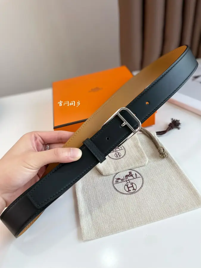 에르메스 로메인 레더 벨트 블랙 은장 35mm