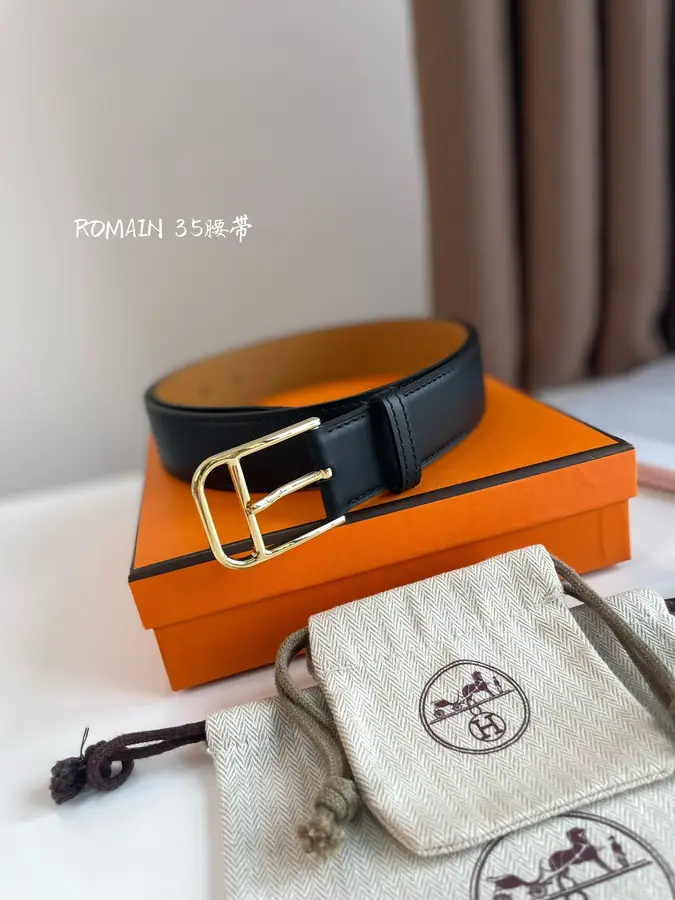 에르메스 로메인 레더 벨트 블랙 금장 35mm
