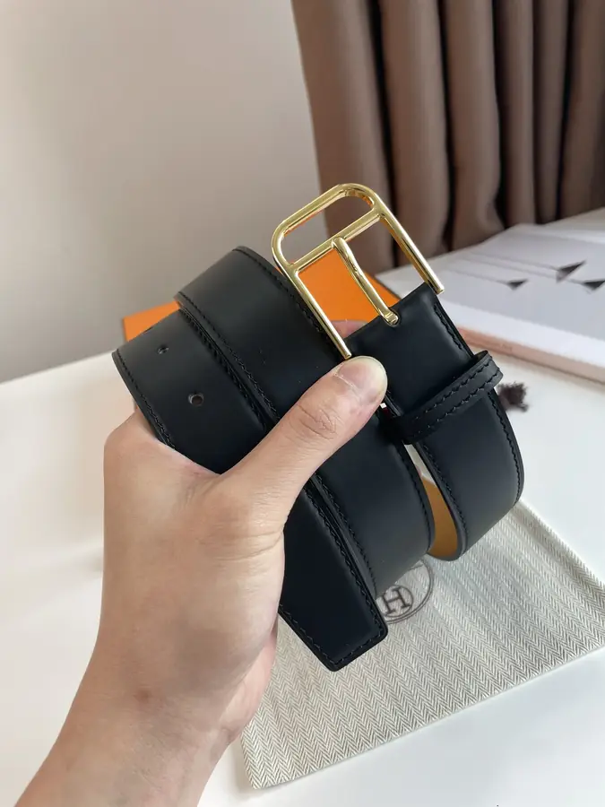에르메스 로메인 레더 벨트 블랙 금장 35mm