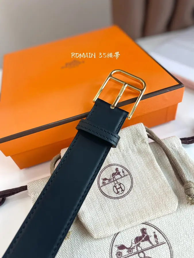 에르메스 로메인 레더 벨트 블랙 금장 35mm