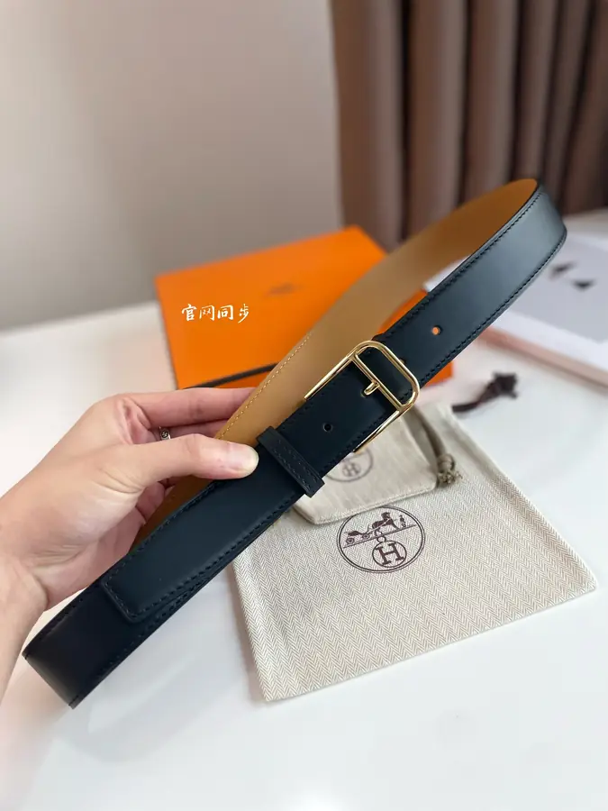 에르메스 로메인 레더 벨트 블랙 금장 35mm