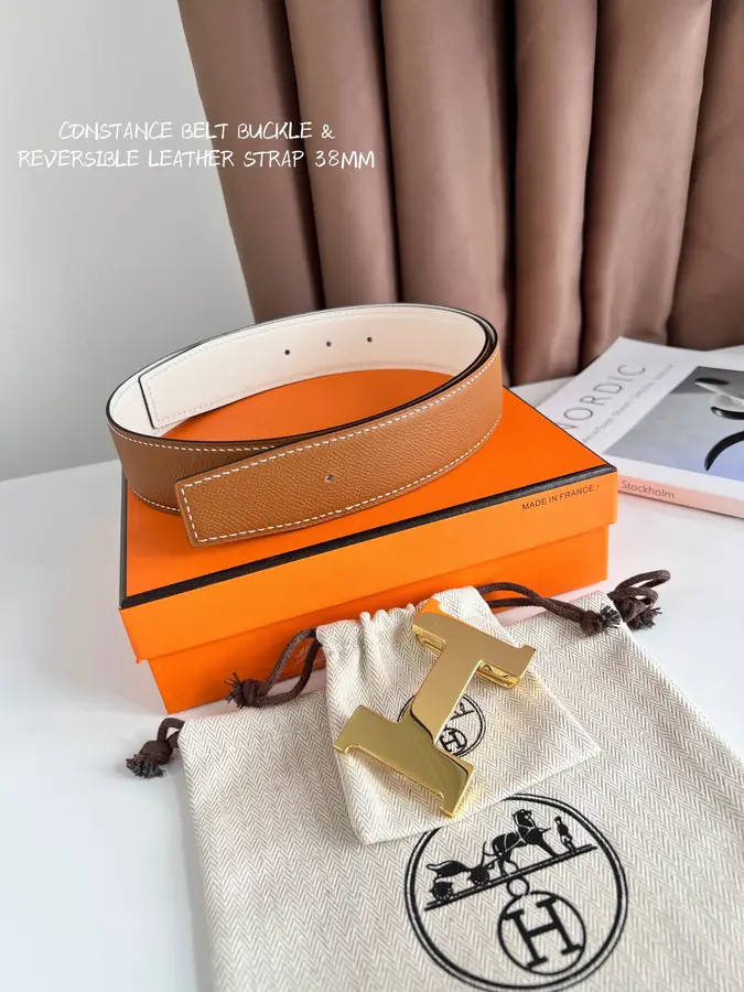 에르메스 콘스탄스 브라운 벨트 골드 32mm