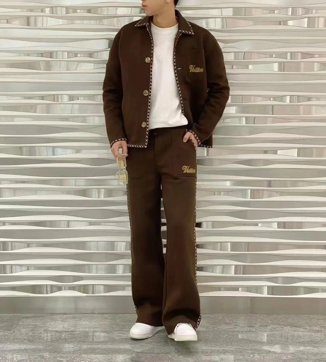 루이비통 엠브로이더드 코튼 드로스트링 팬츠 1AFQ43
