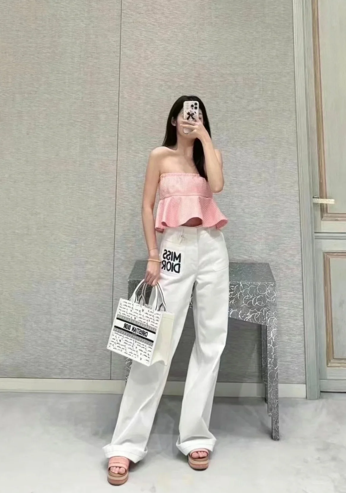 디올 미스 디올 모티브 코튼 플레어 팬츠
