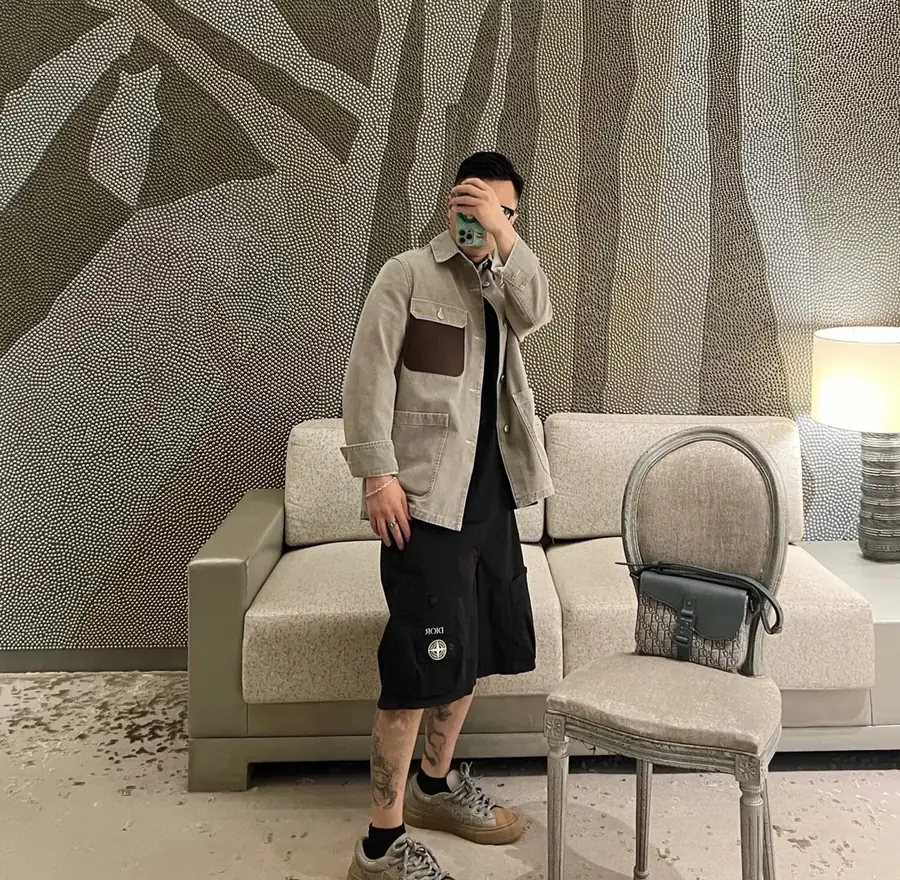 디올 앤드 스톤 아일랜드 그레이 코튼 캔버스 재킷