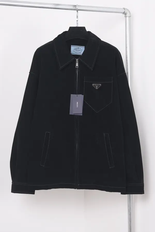 프라다 벨벳 데님 블루종 자켓 블랙