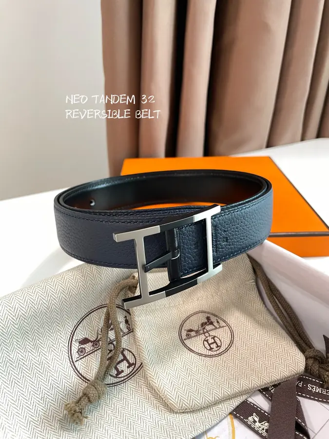 에르메스 네오 탄뎀 리버서블 블루 벨트 32mm
