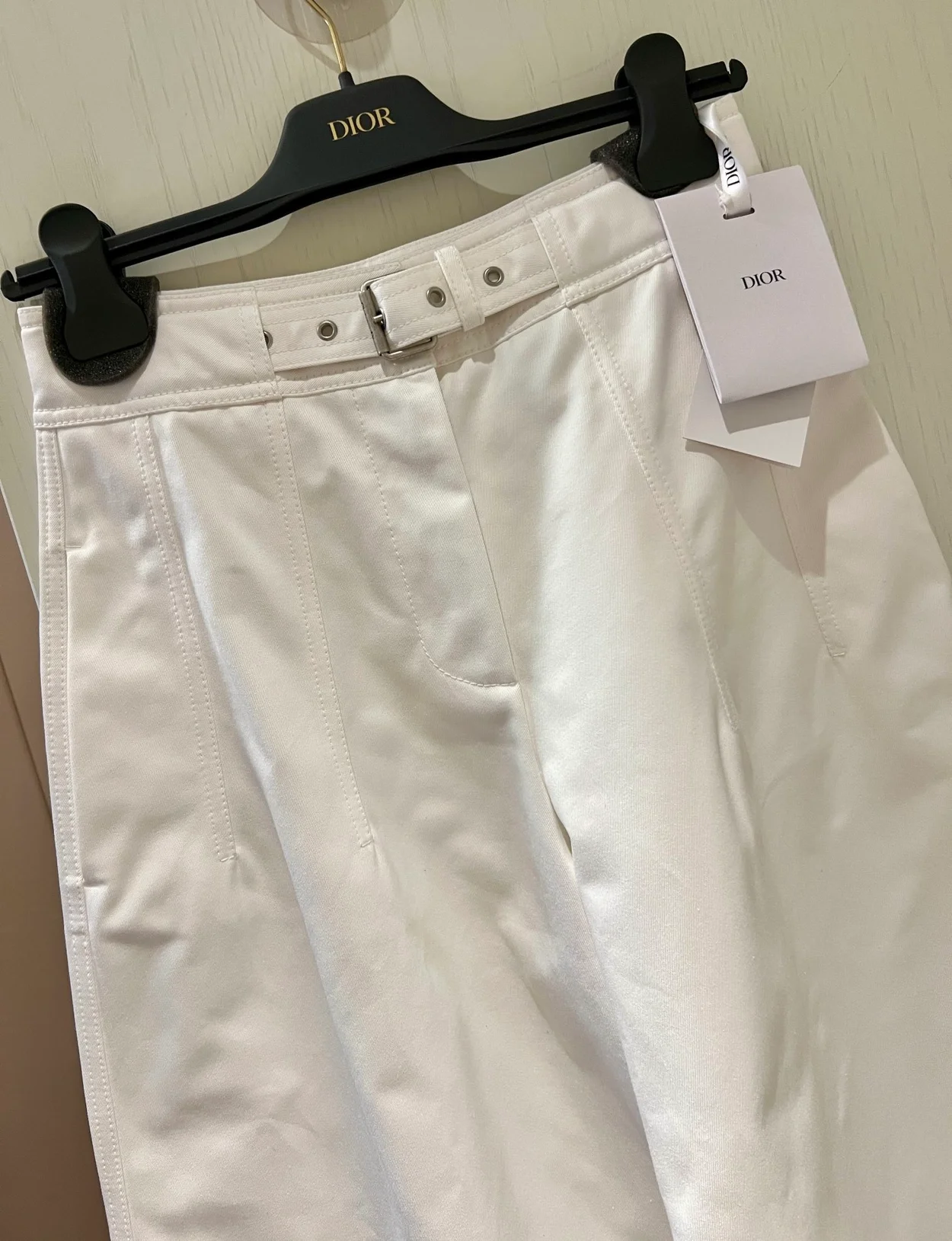 디올 플레어 팬츠 화이트 코튼