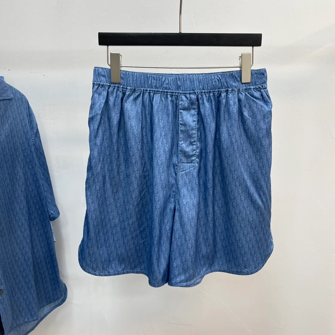 디올 오블리크 실크 코튼 자카드 쇼츠 블루