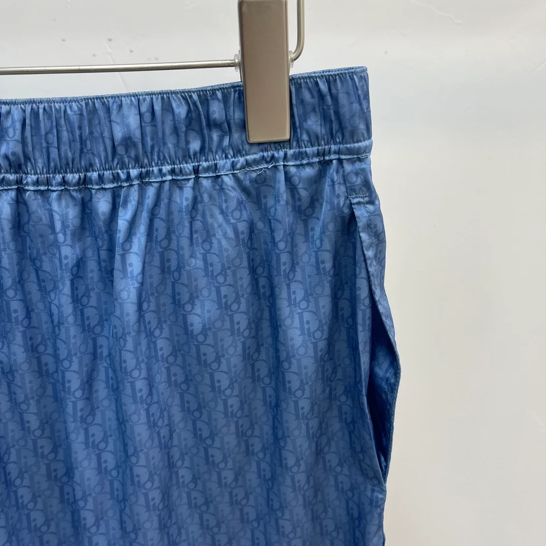 디올 오블리크 실크 코튼 자카드 쇼츠 블루