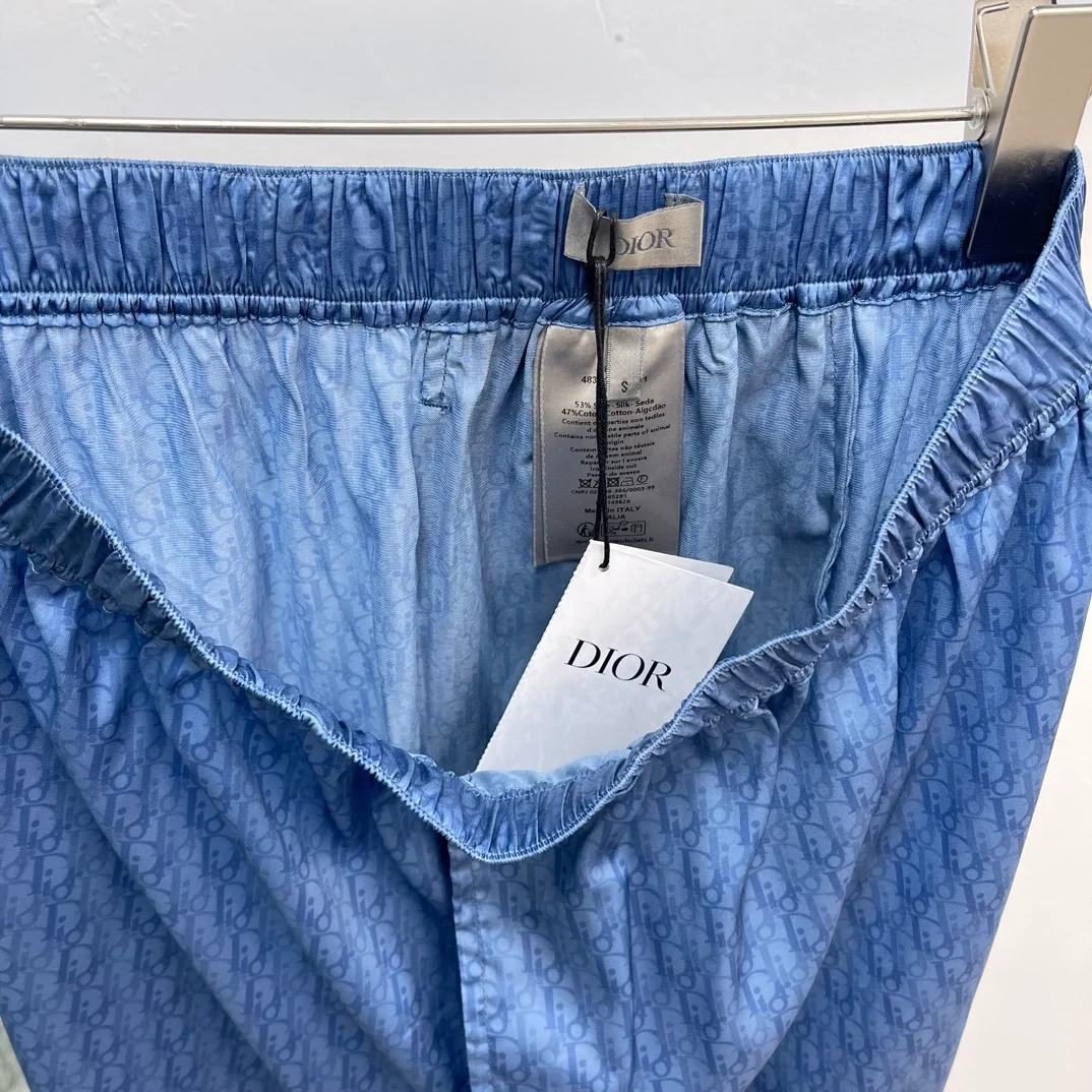 디올 오블리크 실크 코튼 자카드 쇼츠 블루