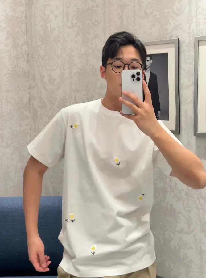 남녀공용 디올 데이지 자수 코튼 티셔츠