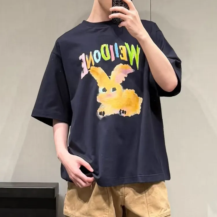 남녀공용 웰던 토끼 프린트 반팔 티셔츠 (2color)