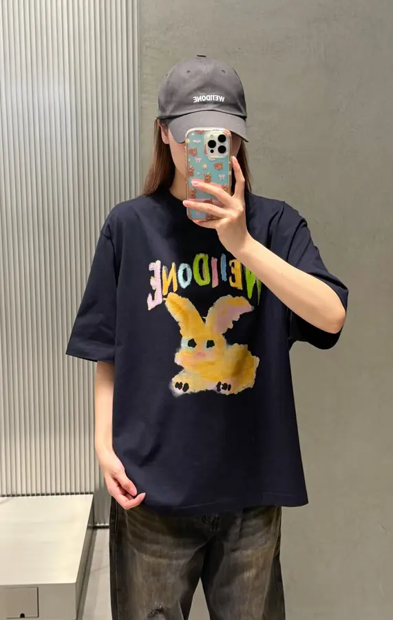 남녀공용 웰던 토끼 프린트 반팔 티셔츠 (2color)