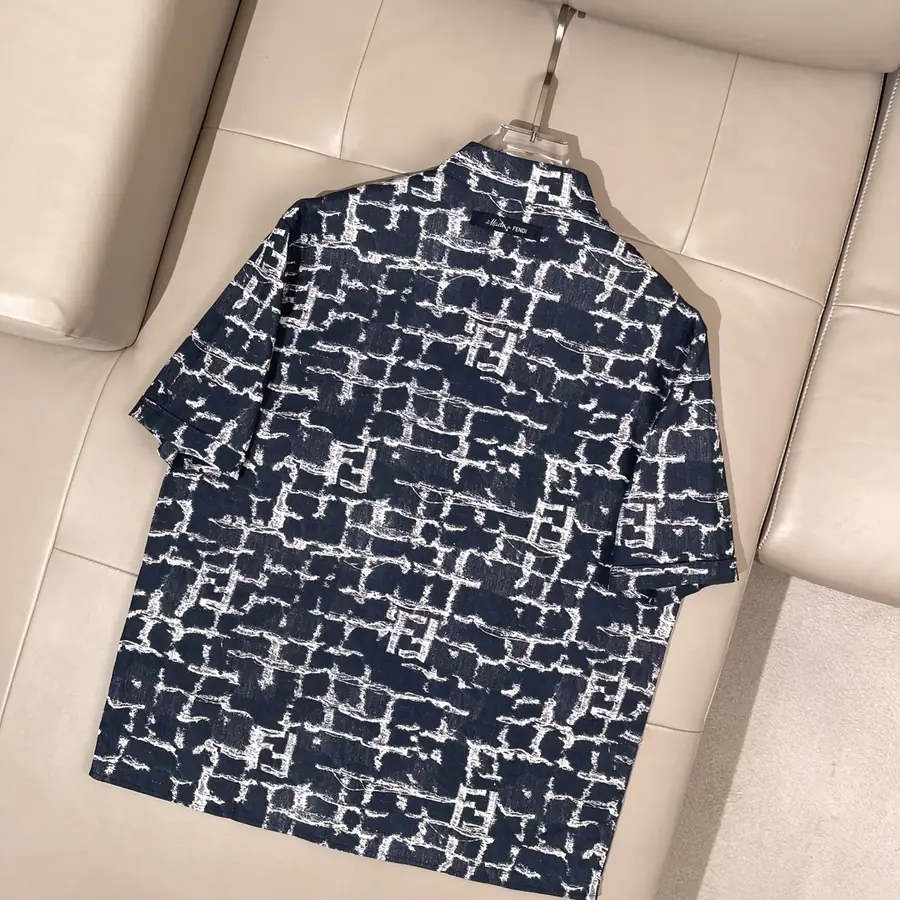 펜디 FF 자카드 데님 린넨 반팔 셔츠