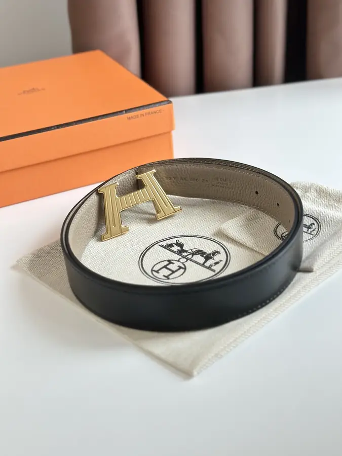 에르메스 H 토고 베이지 벨트 금장 32mm