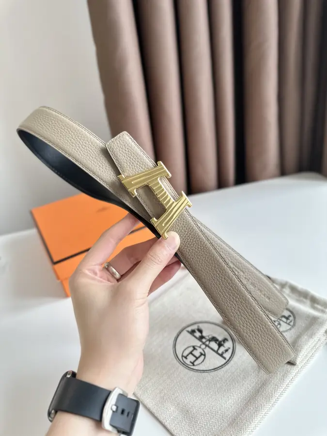 에르메스 H 토고 베이지 벨트 금장 32mm