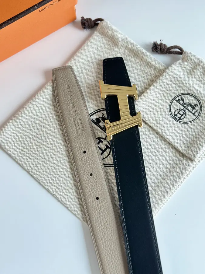 에르메스 H 토고 베이지 벨트 금장 32mm