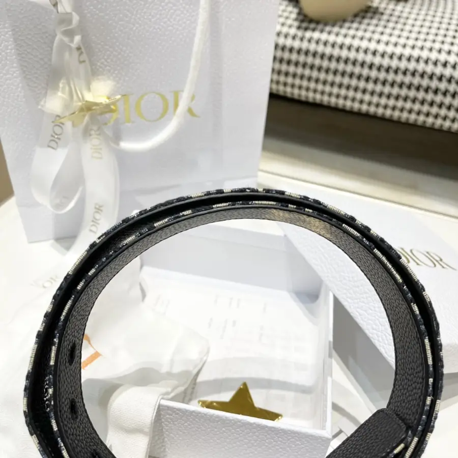 디올 오블리크 자카드 벨트 베이지 35mm