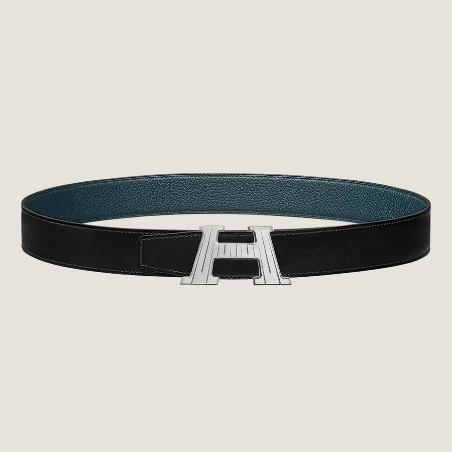 에르메스 H 토고 블루 벨트 은장 32mm