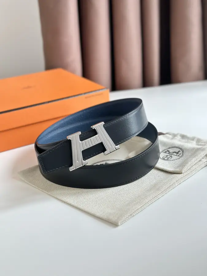 에르메스 H 토고 블루 벨트 은장 32mm